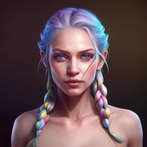 Rainbow Portrait of a Girl in Hyperdetailed Style