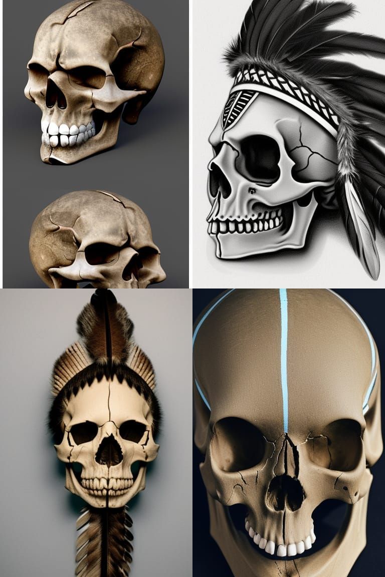 Native American Warrior Skull Illustration