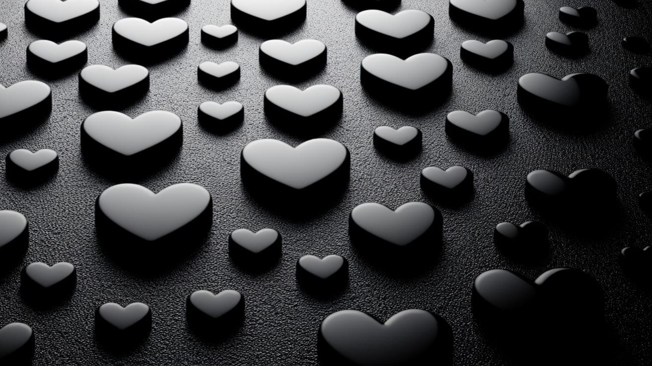 Glossy Black Hearts on Dark Textured Surface