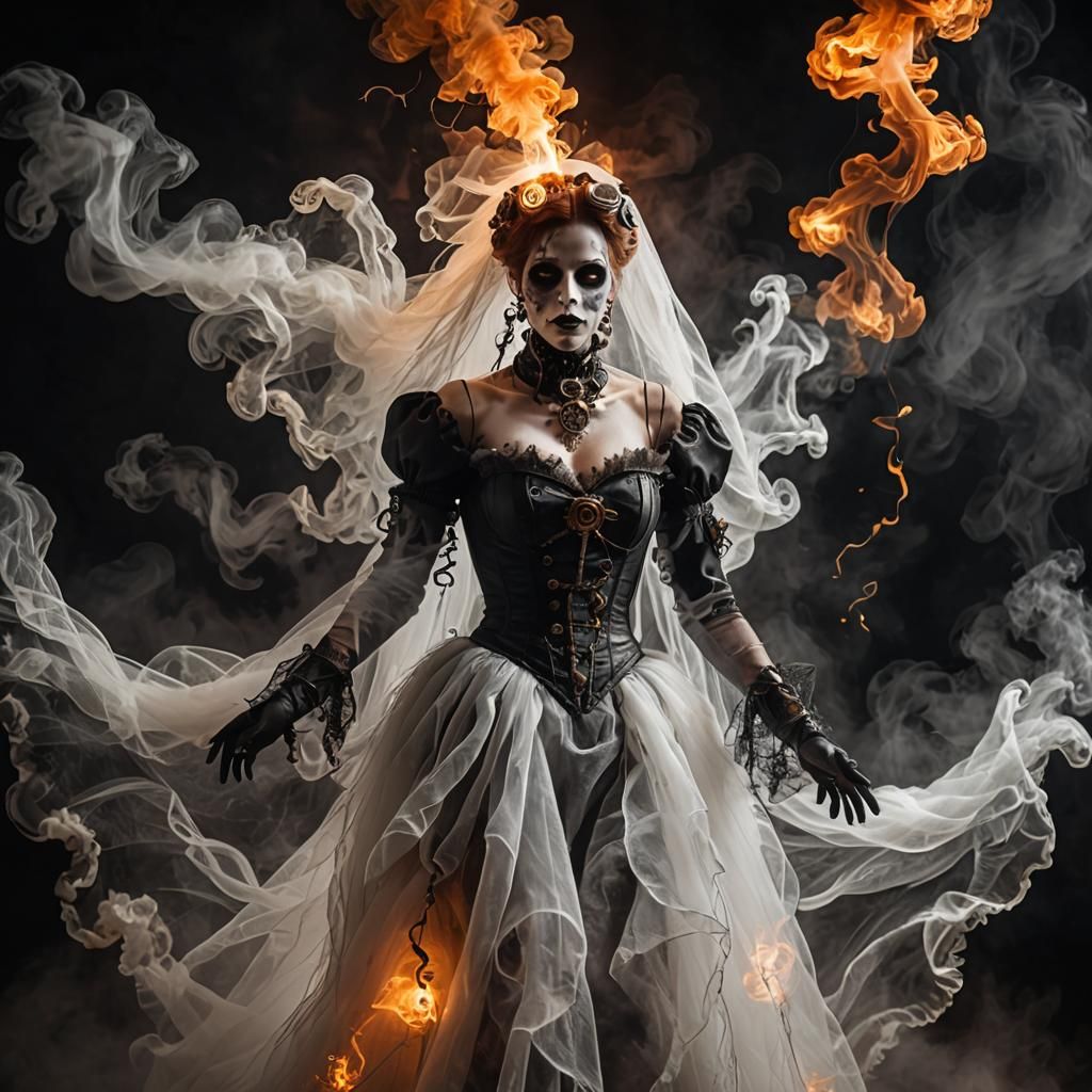 Steampunk Gothic Ghost in Fog and Sparks
