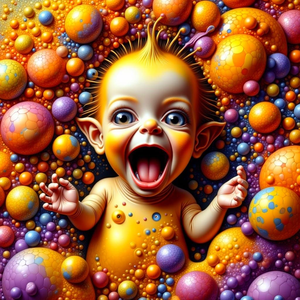 Surreal Dreamcore Landscape with Laughing Alien Baby
