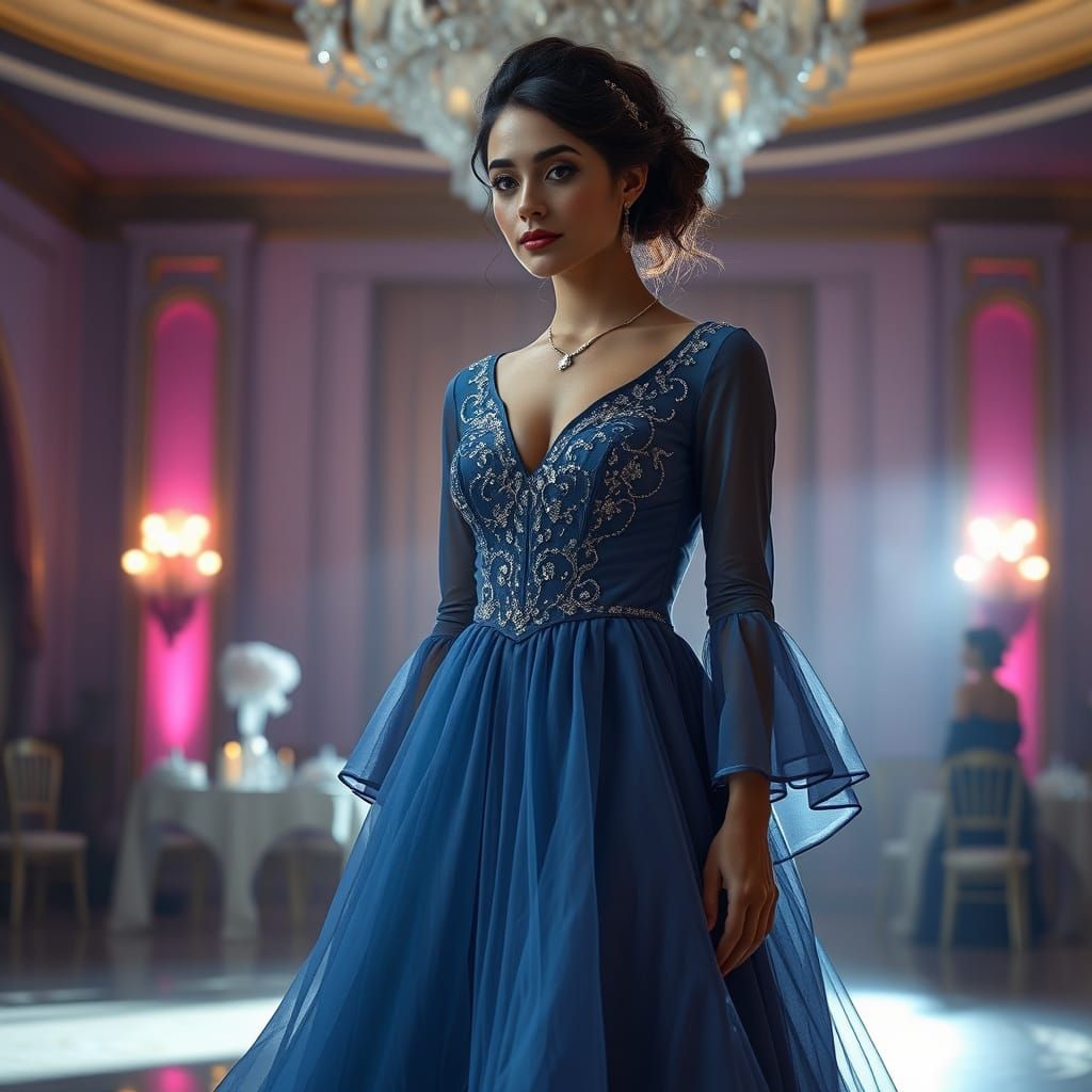 Elegant Woman in Grand Ballroom Attire, Inspired by Hyperrea...