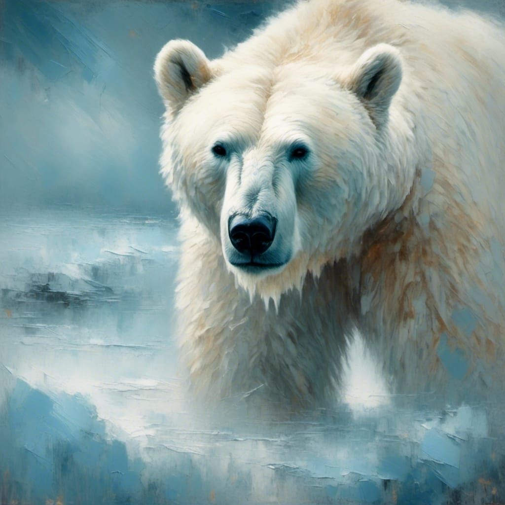 Realistic Polar Bear Portrait in Oil
