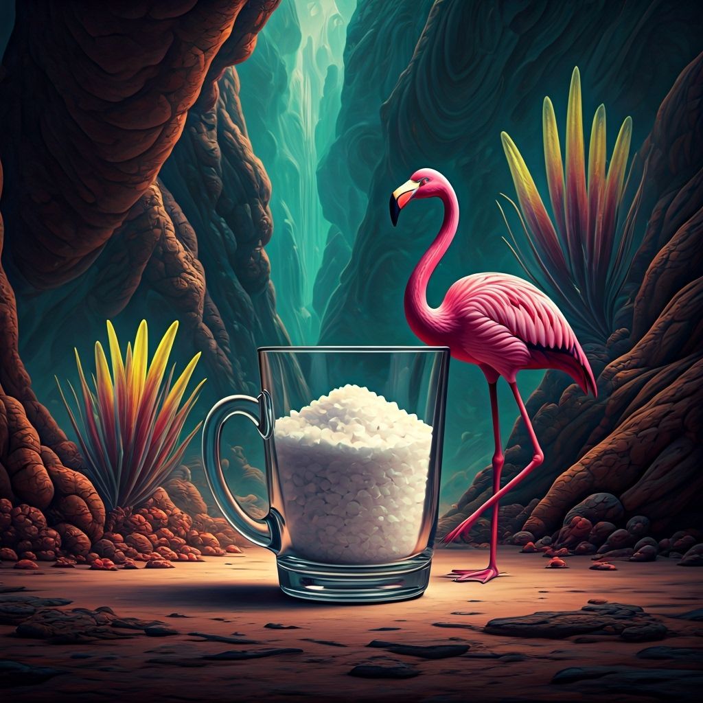 Surreal Alien Landscape with Salt Cup and Flamingo