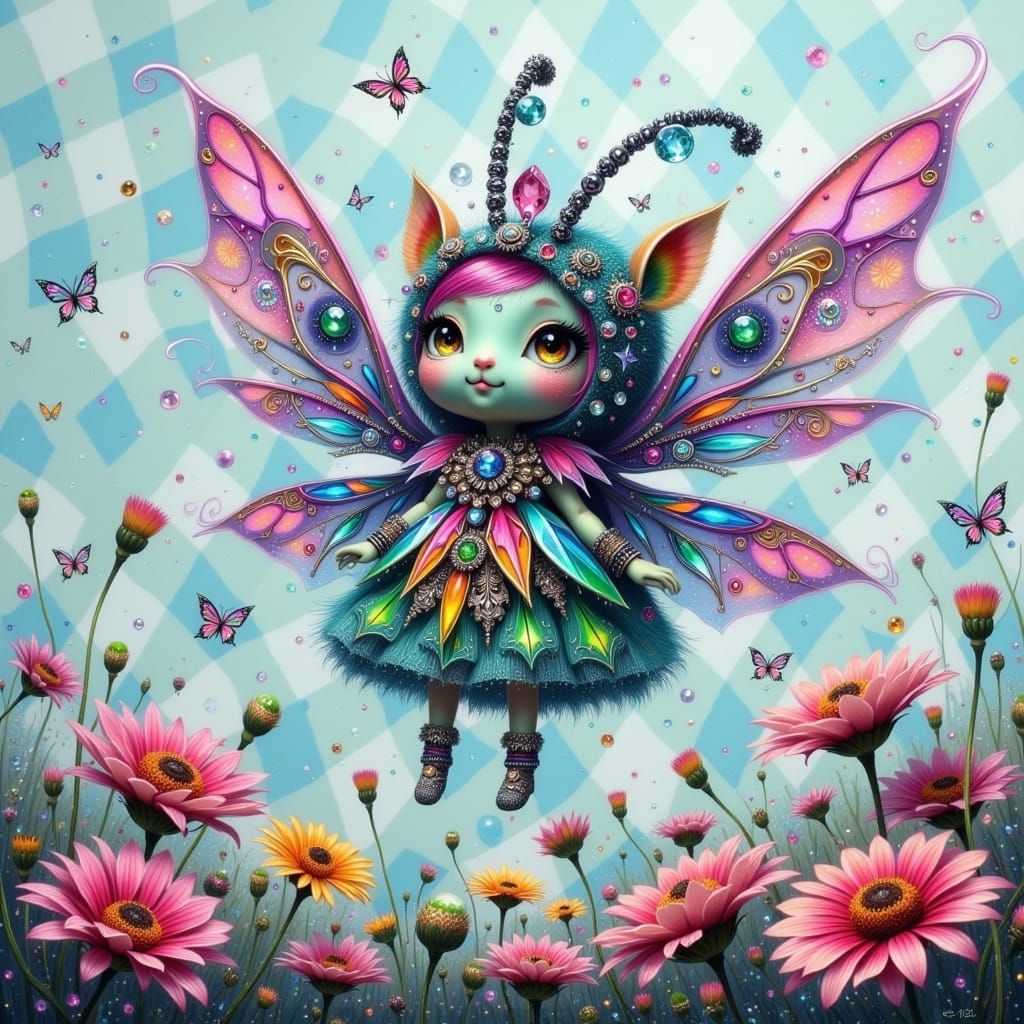Whimsical Fae in Sparkling Gingham Wonderland