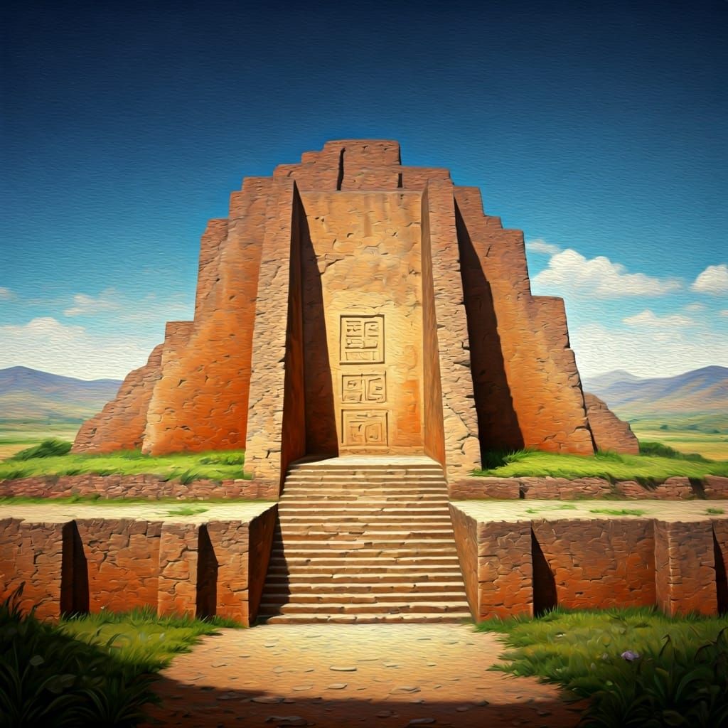 Caral, Peru: Oil Painting of Ancient City