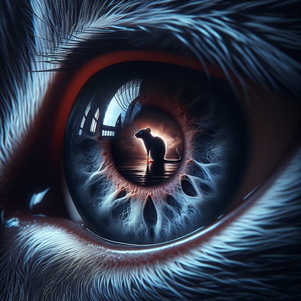Hyperrealistic Cat Eye Reflecting a Mouse