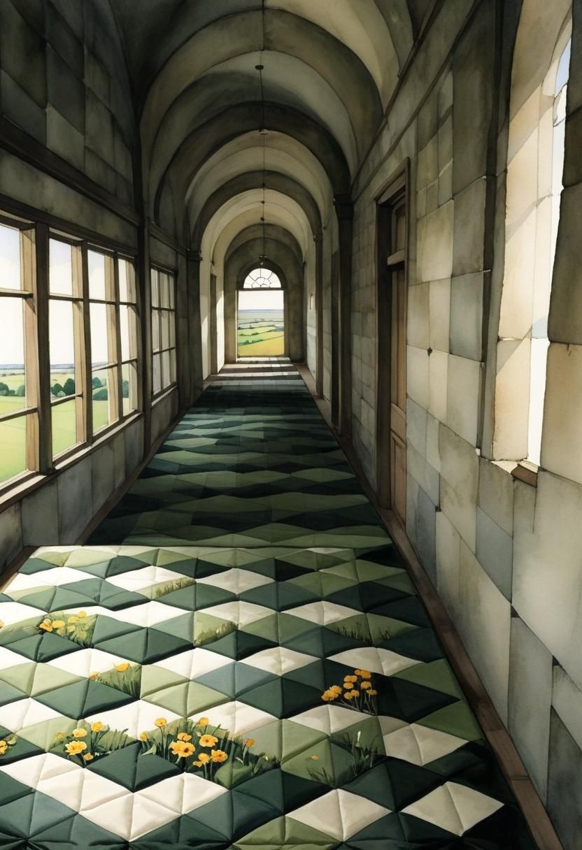 Cel-Shaded Optical Illusion Landscape in Watercolor and Ink