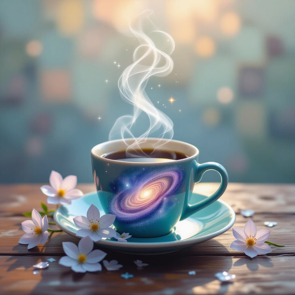 Galaxy Coffee Cup with Crystal Flowers