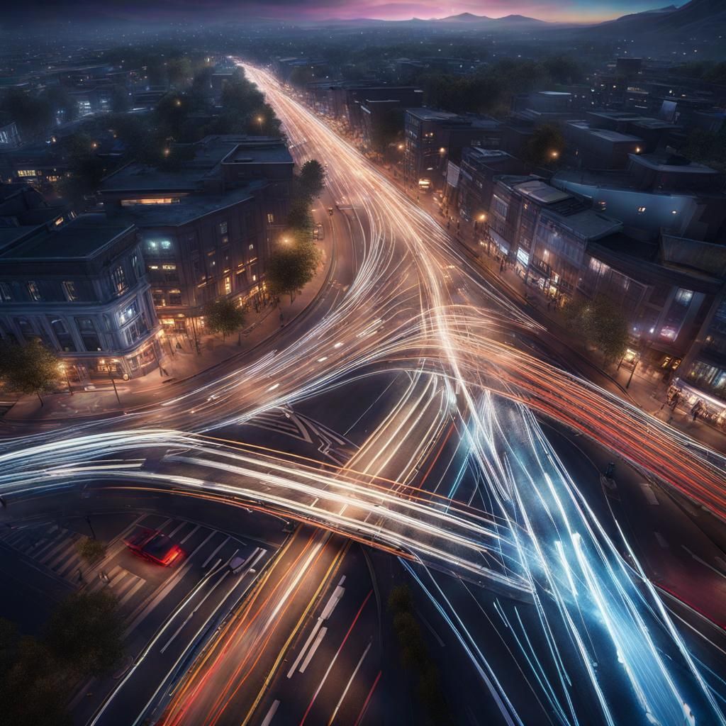 Night Intersection: Long Exposure Light Streaks
