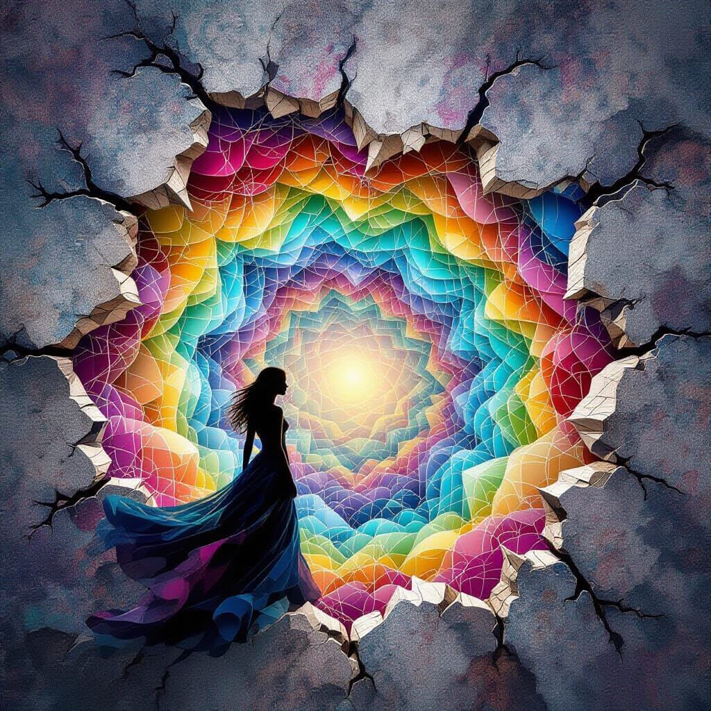 Surreal Rainbow Silhouette with Flowing Fractal Colors