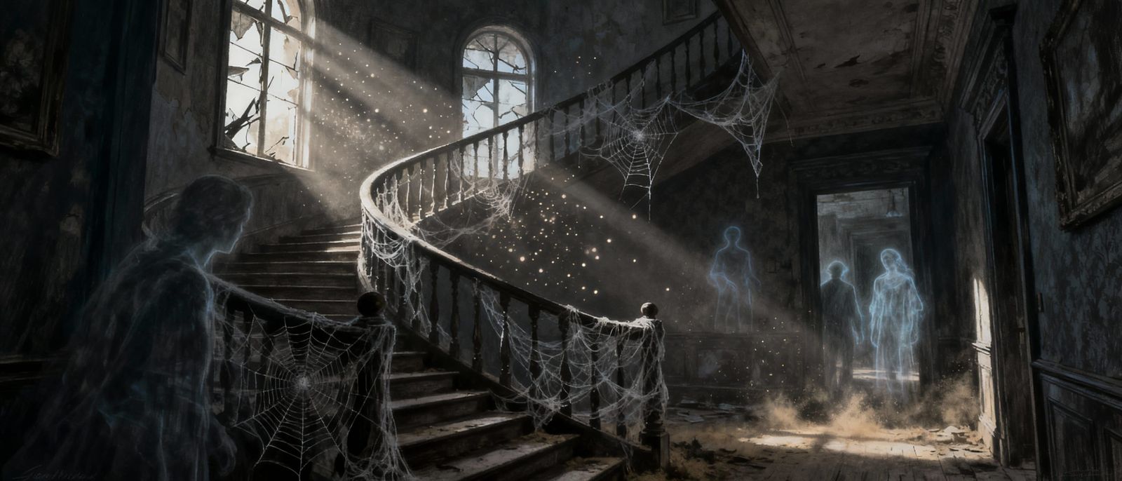 Abandoned House Staircase in Light Rays Oil Painting