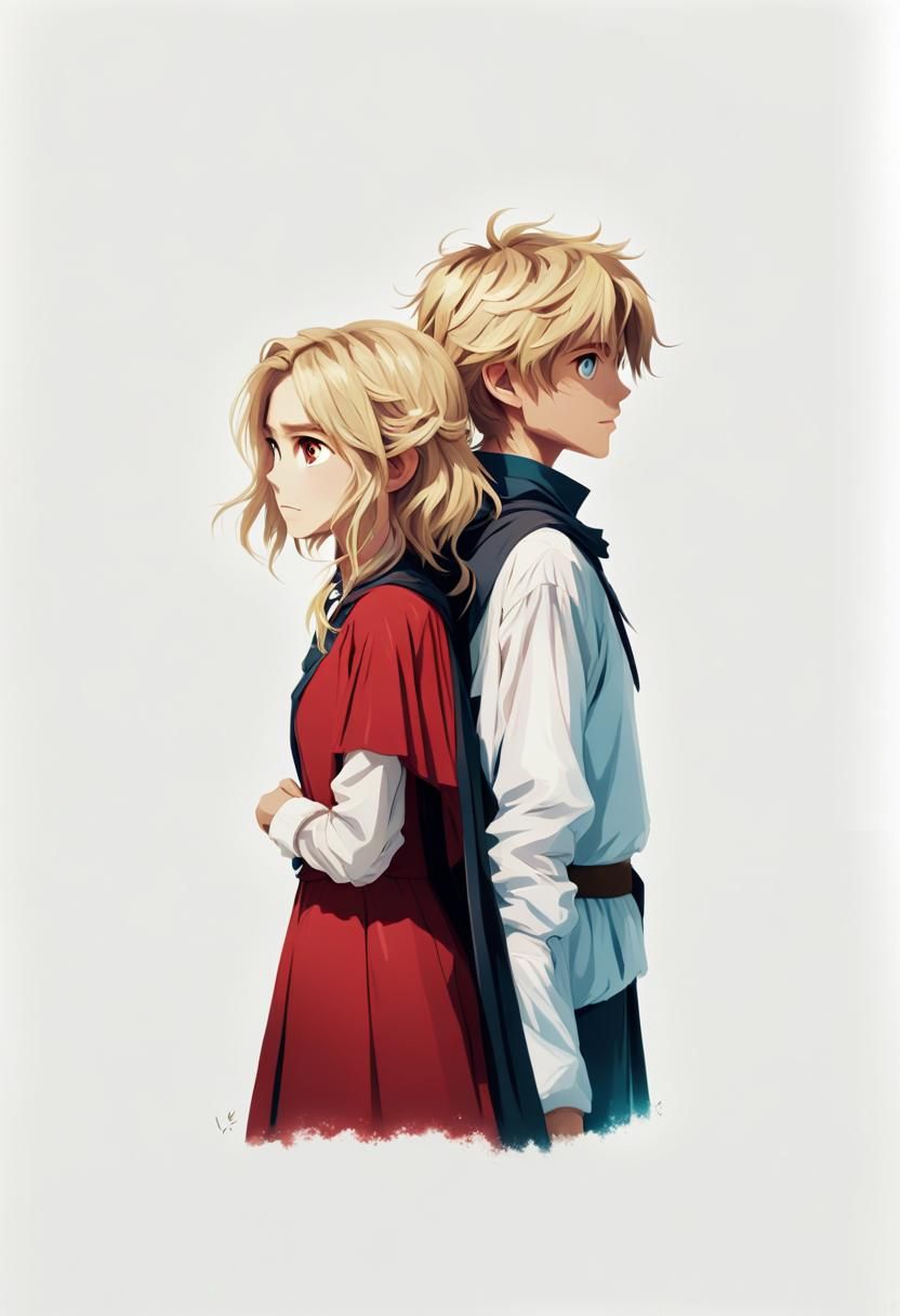 Blond Boy and Girl Back to Back in Digital Art