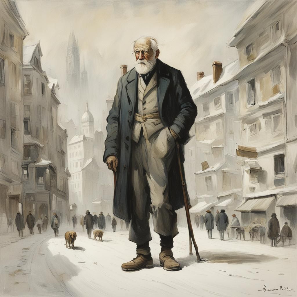 White-Clad Man in White City, Cartoon Illustration