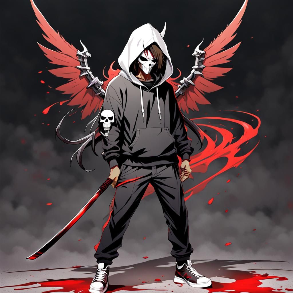 Anime Warrior with Katana in Rocky Hills Sunrise