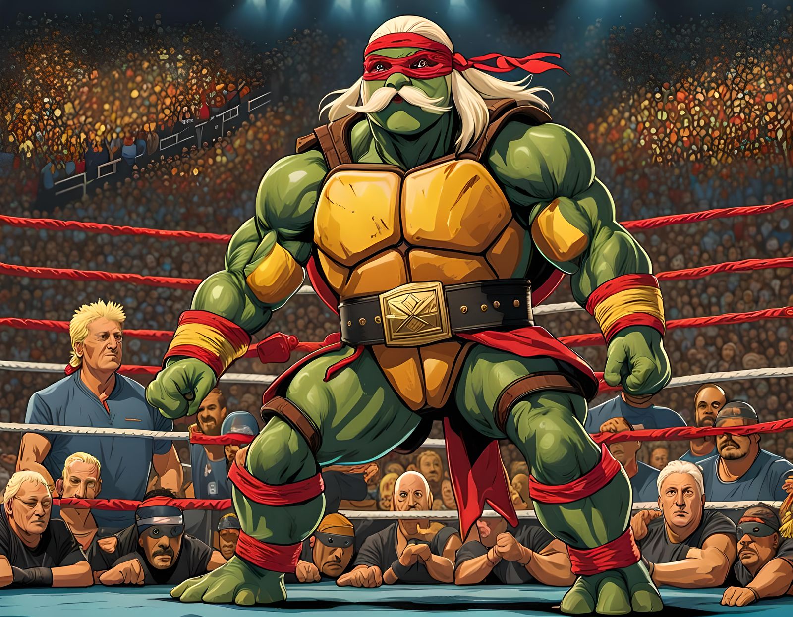 Ninja Turtle as Hulk Hogan in Comic Book Style