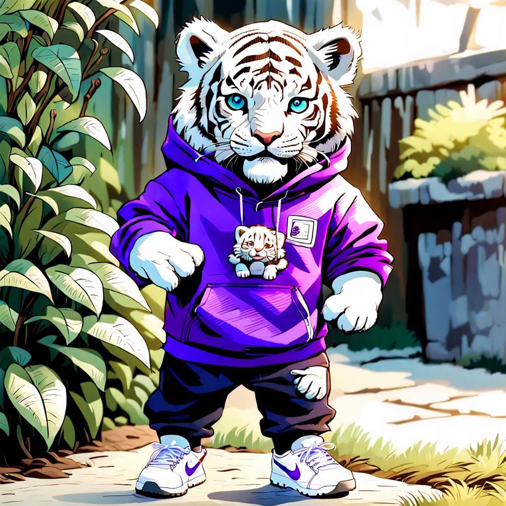 Anthropomorphic Tiger Cub in Garden, 3D Digital Art