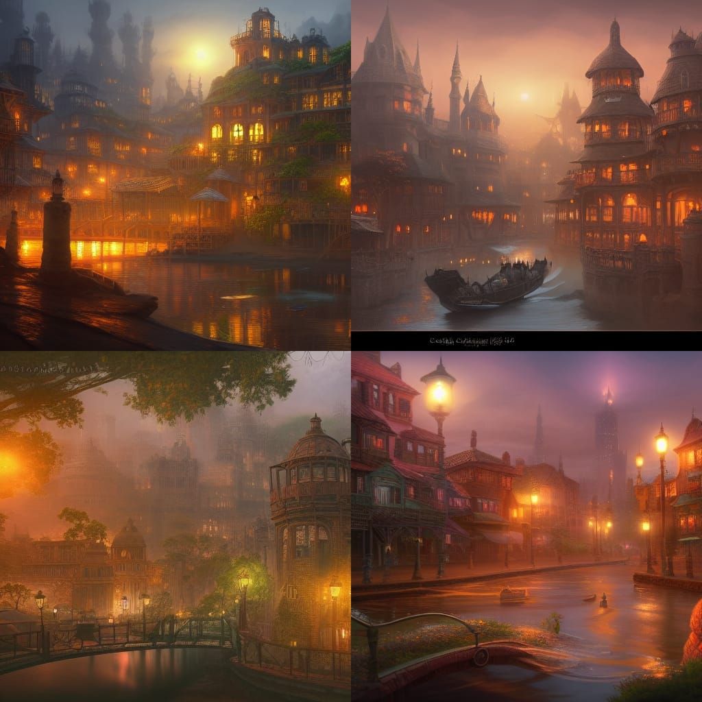 Capybara City in Gaslight, Detailed Matte Painting