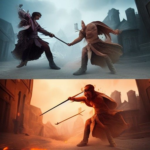 Cinematic Magic Fight in Hyperrealistic Style