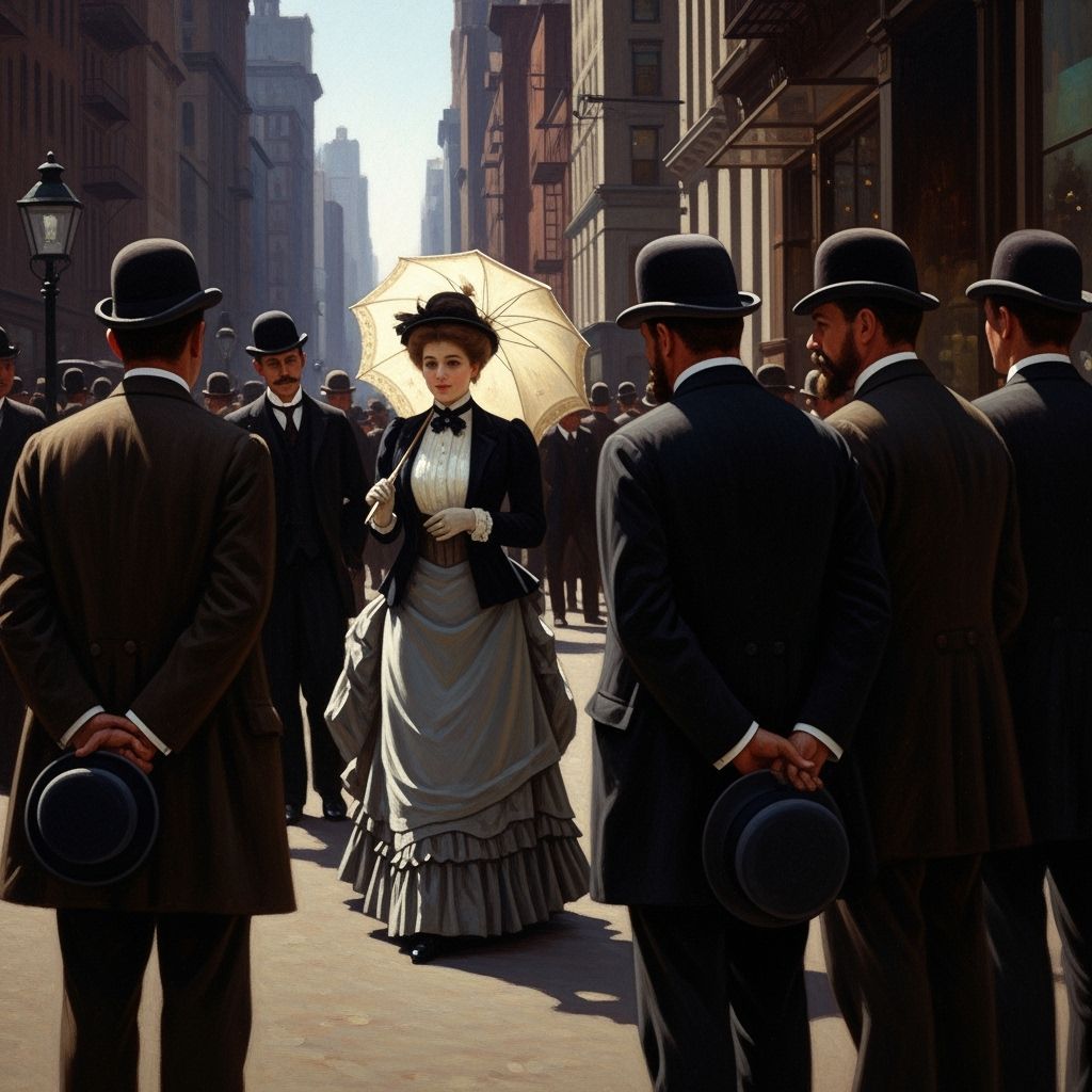 Elegant Woman in Gilded Age New York with Parasol