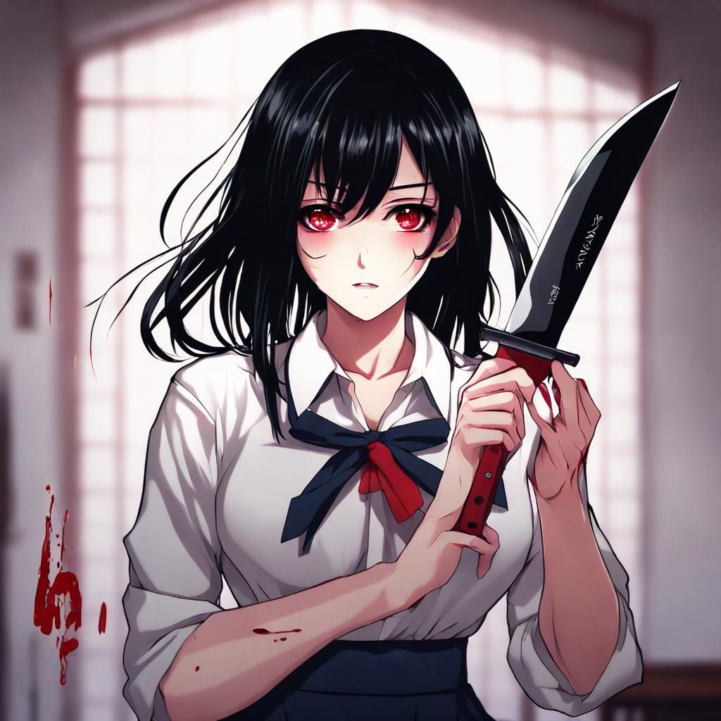 Yandere Anime Woman with Knife in 4K
