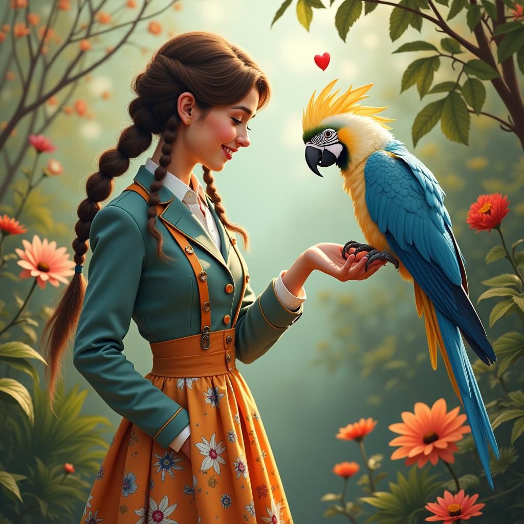 Woman and Cockatoo in Renaissance Garden