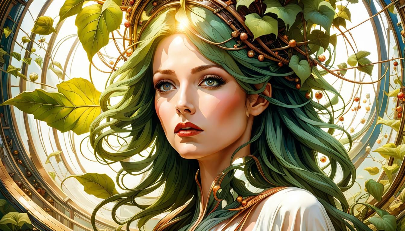 Art Nouveau Portrait of Athletic Woman with Fibonacci Sequen...