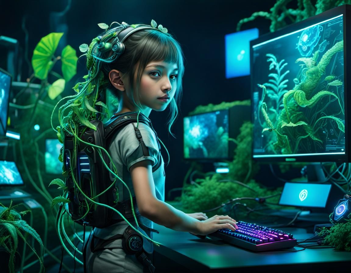Biopunk Child Gaming with Bioluminescent Tech