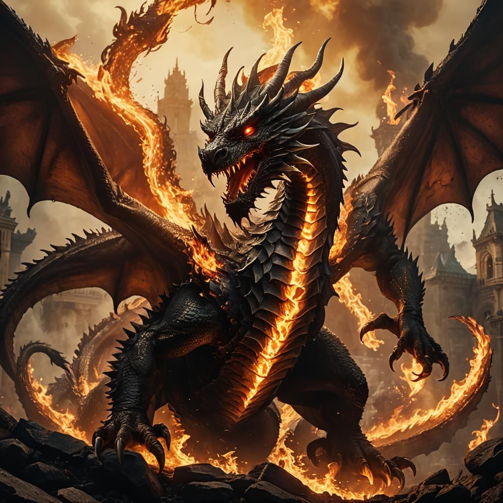 Fiery Dragon Emerges from Hell in Baroque Style