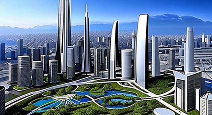 Futuristic Cityscape with Diverse Inhabitants as Digital Art