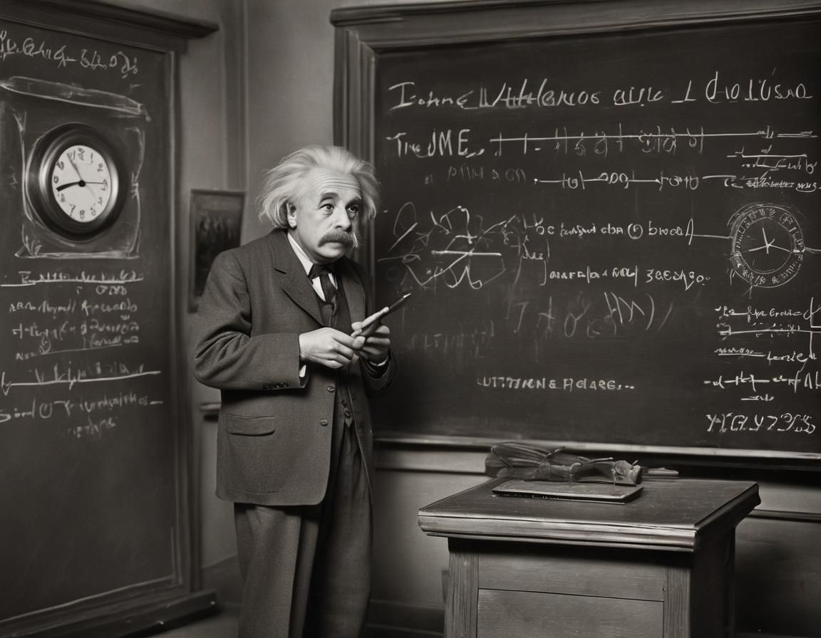 Einstein Explains Time Dilation: 1900s Photograph