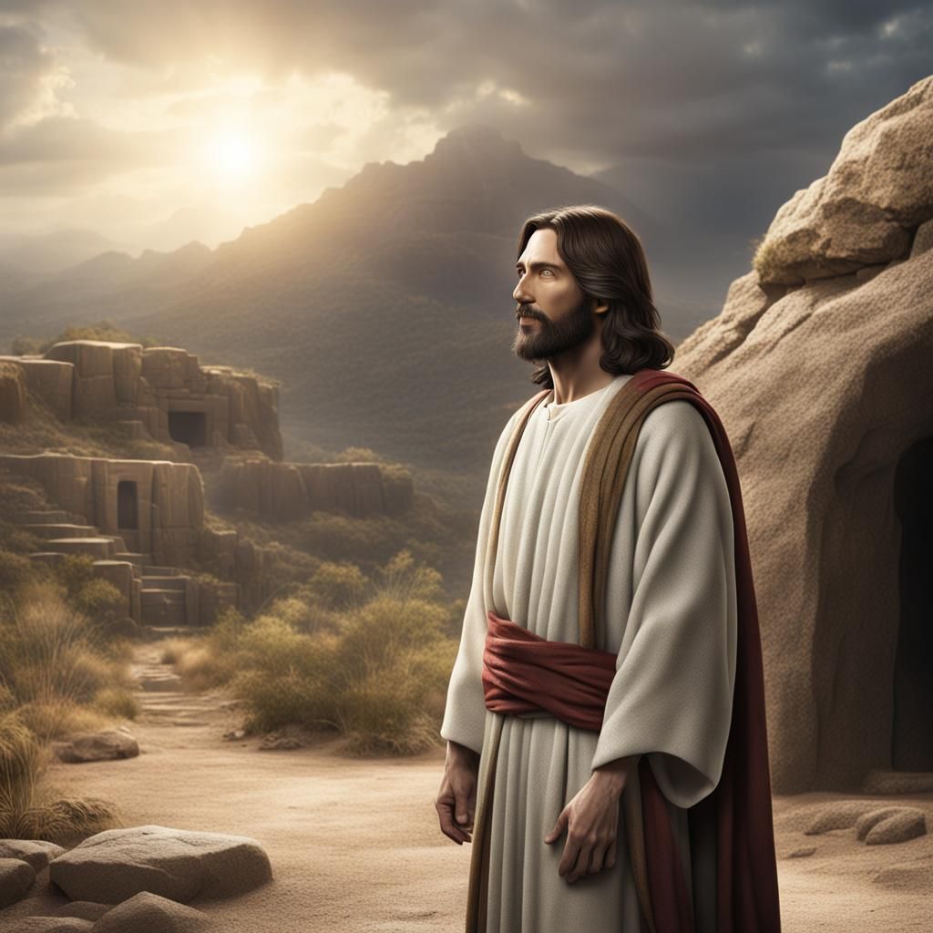 Smiling Jesus at Empty Tomb, Matte Painting