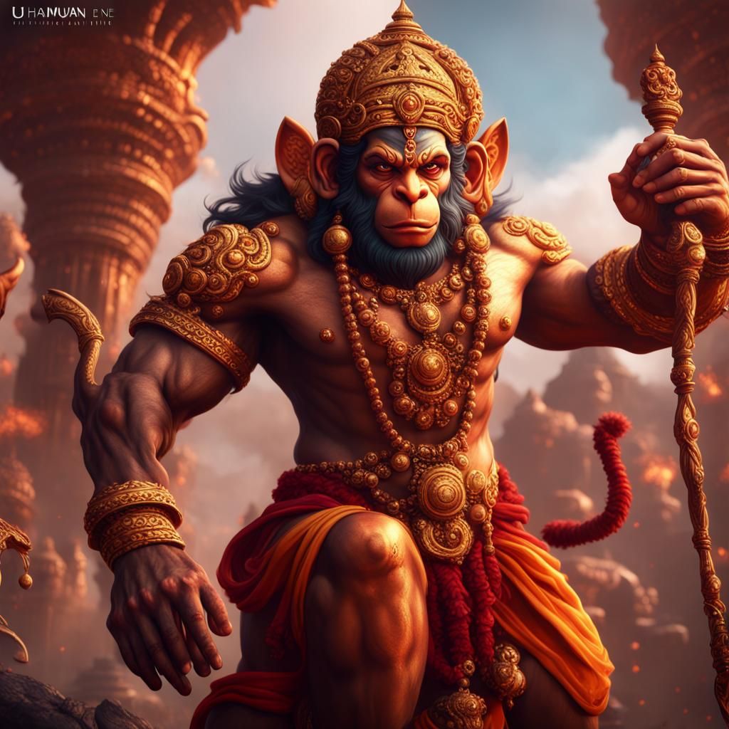 Detailed Hanuman Matte Painting in Fantasy Style