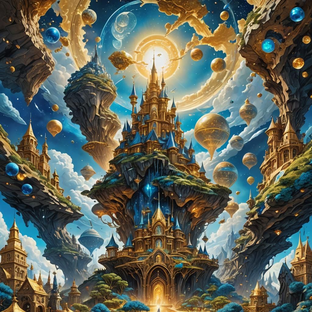 Fantasy Island with Flying Magicians, Astral Illustration