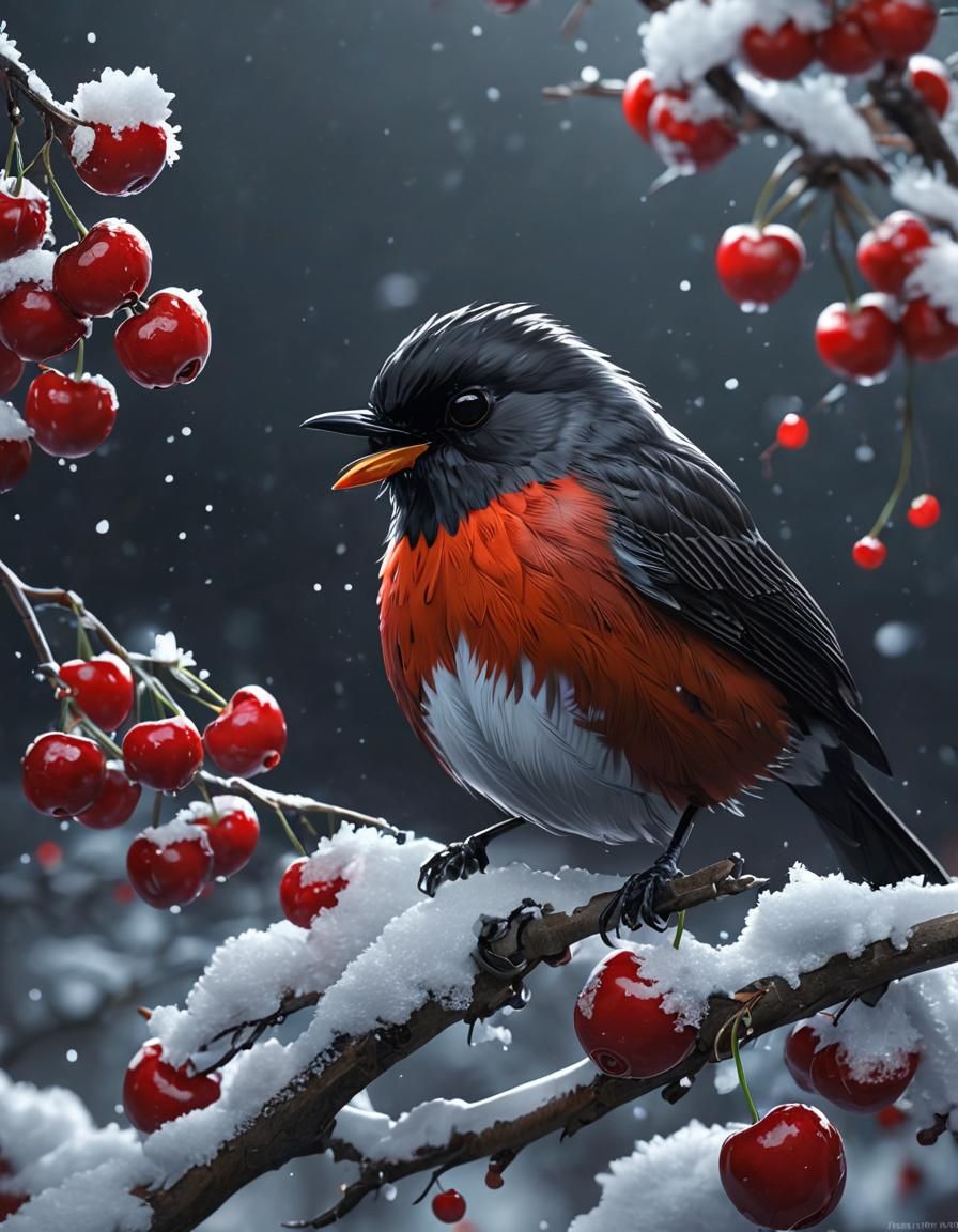 Red Robin in Snow: Detailed 3D Anime Art