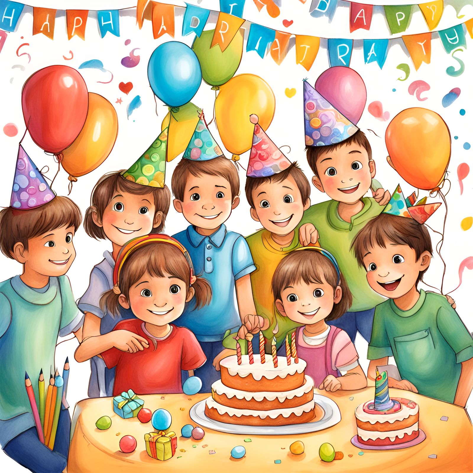 Colorful 2D Storybook Birthday Party Scene