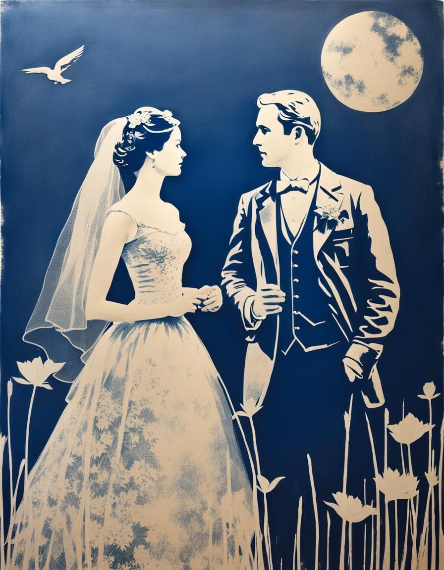 Bride and Groom: Street Art in Impressionist Style