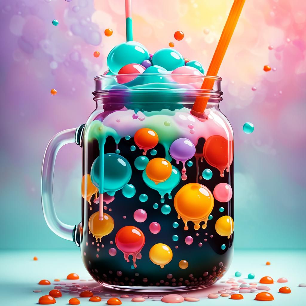 Colorful Boba Tea Jar in Kawaii Style