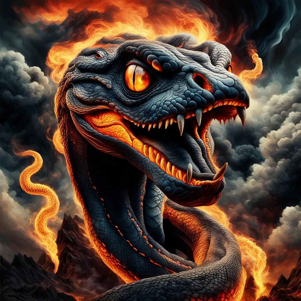 Fiery Serpent Ready to Strike in Surreal Style