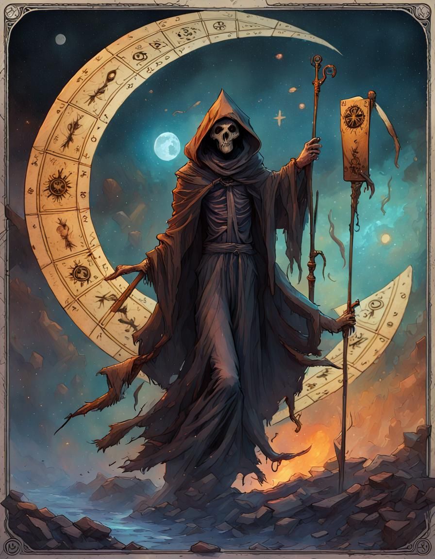 Grim Reaper Tarot Card with Astrology Signs
