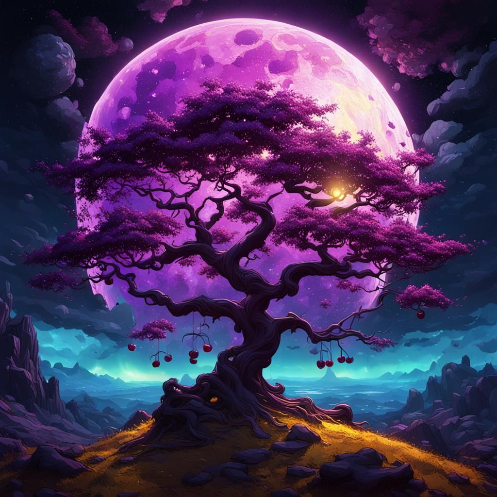 Cherry Night Sky: Dark Fantasy Concept Art
