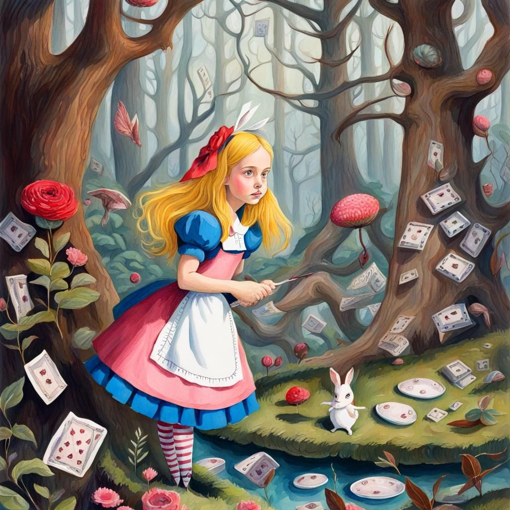 Alice in Wonderland Gouache Painting