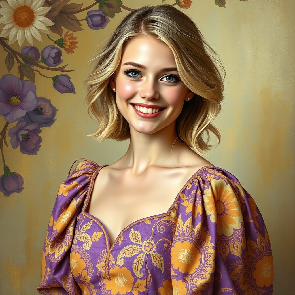 Vibrant European Woman in Floral Dress