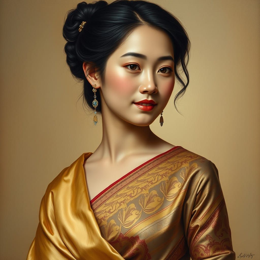 Elegant Thai Noblewoman in Golden Light