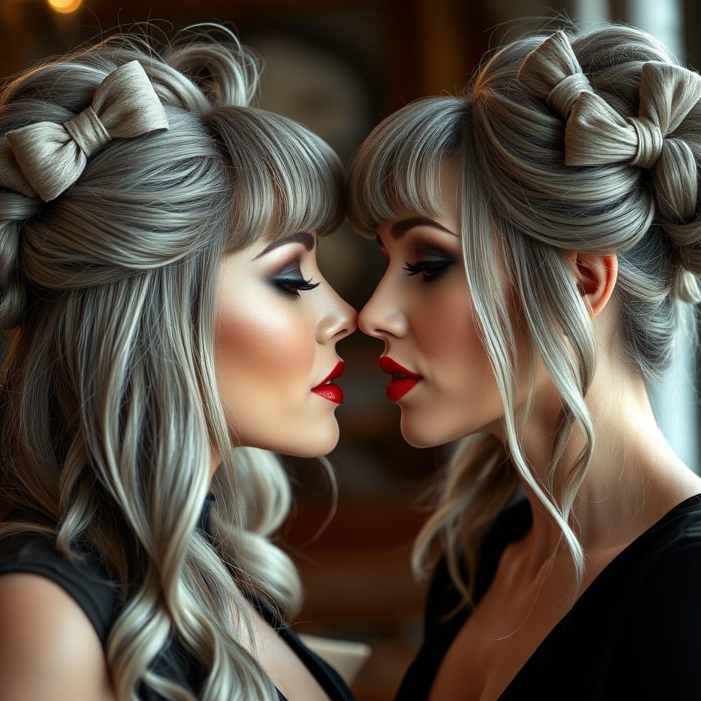 Sophisticated Women Share a Seductive Kiss in Elegant Style