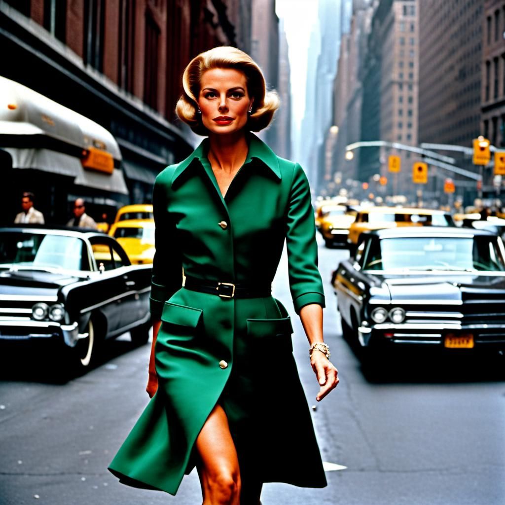 Grace Kelly in 1967 walking on a street in new york,