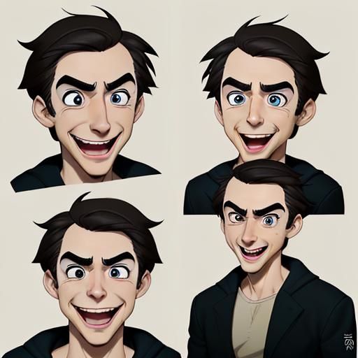 Richard's cartoon counterpart might have larger eyes, a wider smile, and more expressive eyebrows compared to his live-a...