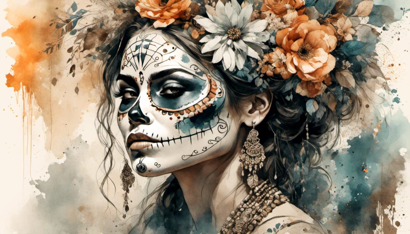 Day of the Dead Woman in Latin American Art Style
