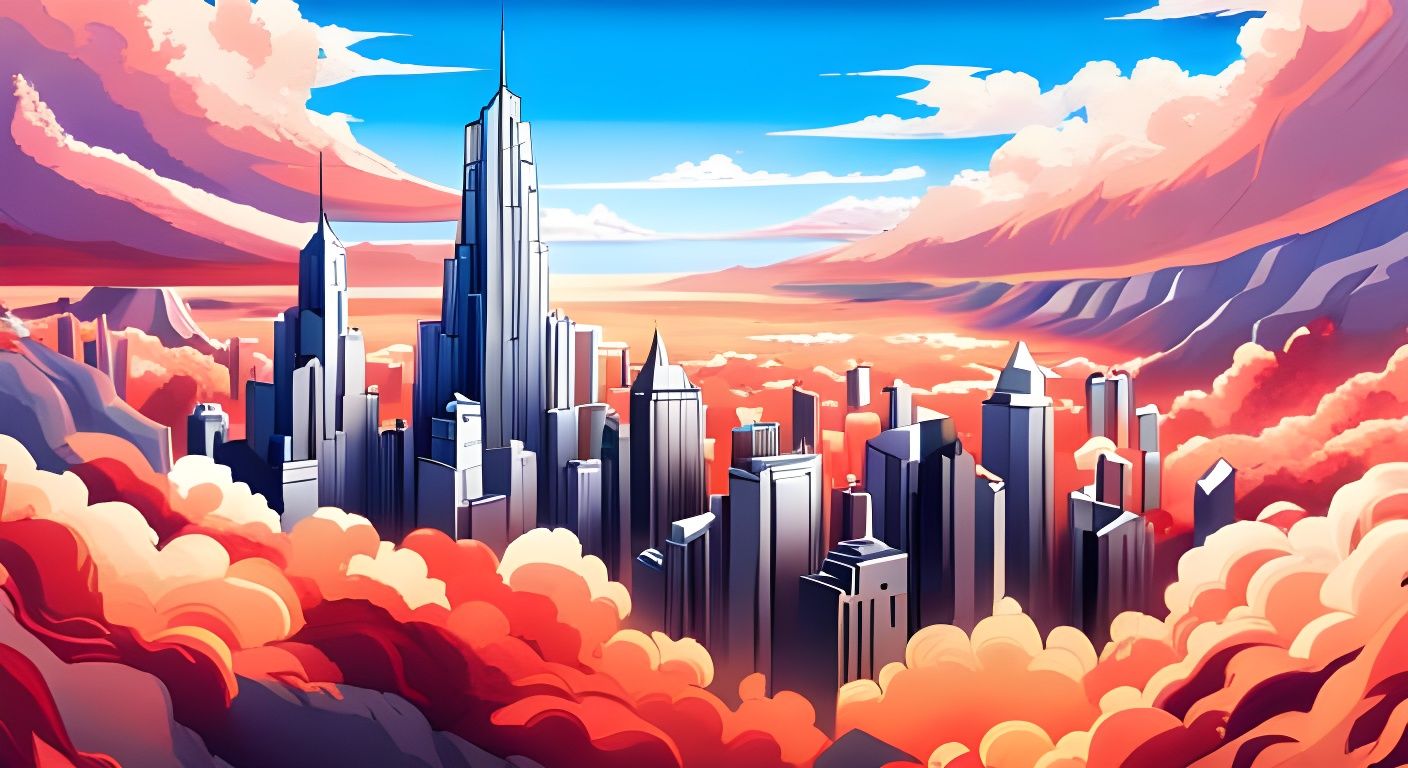 Animecore Cloud City with Silver and Blue Hues