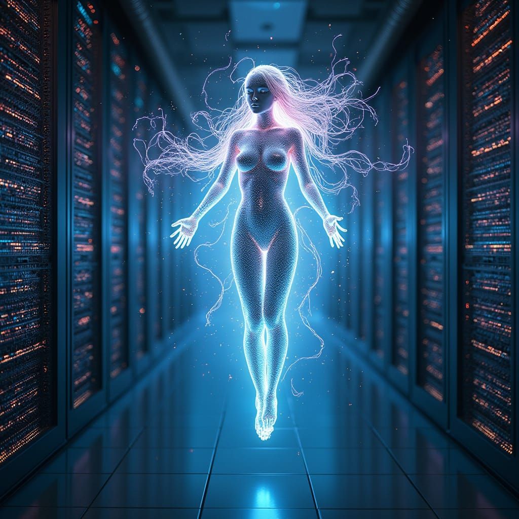 Surreal Cyberspace Entity Floats Serenely within Server Room...